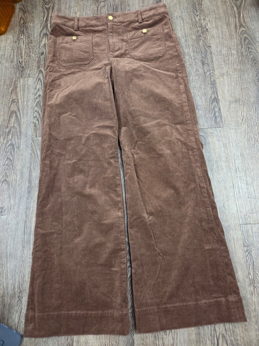 J Crew Lizzie Pants Corduroy High Waisted Rise Wide Leg Gold Buttons 29 Brown